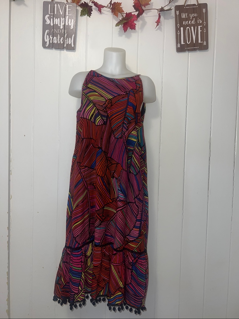 ❤️💕-Philosophy Multicolor Geometric Maxi Dress with Pom Trim